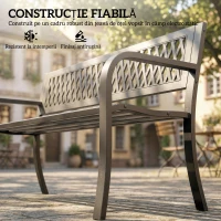 Outsunny Bancă de Grădină pentru Exterior, Bancă de Patio cu Brațe și Șezut cu Lamele, 2 Locuri pentru Grădină, Parc, Balcon, Mobilier Exterior, Negru(m-5)