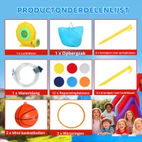 AIYAPLAY 8-in-1 Springkasteel met blower, glijbaan, plonsbad, trampoline en klimwand voor binnen en buiten, 350x325x210 cm, meerkleurig(m-9)