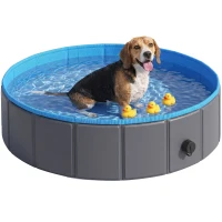 PawHut Foldable Dog Pool for Puppies and Ducks Dog Paddling Pool Bath Tub, Dark Grey, 100 x 30 cm(m-10)