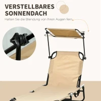 Outsunny 2-delige Set Ligstoelen inklapbaar met Zonnescherm, 5-standen Verstelbare Rugleuning - Bruin(m-5)