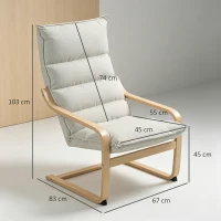 HOMCOM Poltrona a Dondolo Moderna con Braccioli in Legno e Cuscini Spessi in Velluto, 67x83x105 cm, Crema(m-3)