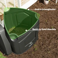 Outsunny Compostor de Grădină 240L Triunghiular Rotativ cu 66 Guri de Aerisire și 3 Uși, din PP, 78x75x78 cm, Negru(m-5)