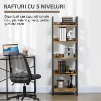 Homcom Biblioteca 5 Rafturi – Stil Industrial, Lemn & Metal(m-5)