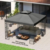 Outsunny 3 x 3 m Vervangingsdak voor Paviljoen, Dakzeil met Afvoergaten, UPF30+, Zonbescherming, Donkergrijs(m-10)