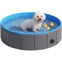 PawHut Foldable Dog Pool for Puppies and Ducks Dog Paddling Pool Bath Tub, Dark Grey, 80 x 20 cm(m-10)