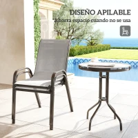 Outsunny Conjunto de Jardín de 3 Piezas con Mesa Redonda Encimera de Vidrio y Sillas Apilables para Exteriores Gris Claro(m-5)
