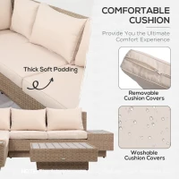 Outsunny 4 PCs Rattan Garden Furniture - Outdoor Sectional Corner Sofa and Coffee Table Set, Conservatory Wicker Weave Furniture with Armrest and Cushions, Yellow(m-16)