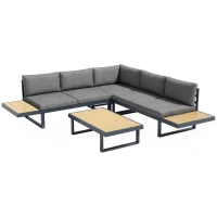 Outsunny Ensemble salon de jardin d'angle design 5 places coussins table basse alu. gris anthracite et imitation bois(m-1)