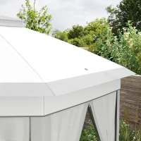 Outsunny Vouwtent 4 x 4m, Zeshoekig Ontwerp, Netgordijnen, Waterafstotend, Ventilatiedak, Grijs+Wit(m-8)
