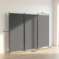 Outsunny Raumteiler 3-teilig 260 x 34 cm Freistehend Paravent Trennwand Sichtschutz aus Metall, Outdoor Raumtrenner Dunkelgrau(m-3)