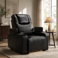 360° Swivel Leather Recliner Chair with USB Port, Cup Holders, Ambient Light, Adjustable Electric Gaming Recliner Chair, 92x80x108 cm, Black(m-8)