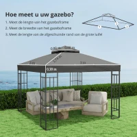 Outsunny 3 x 3 m Vervangingsdak voor Paviljoen, Dakzeil met Afvoergaten, UPF30+, Zonbescherming, Donkergrijs(m-3)