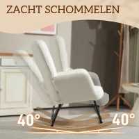 HOMCOM Schommelstoel in Berbervlies Look met Armleuningen, Ergonomische Stoel met Houten Glijders, voor Woonkamer, Slaapkamer, Wit(m-4)