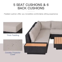 Outsunny 4 PCs Rattan Garden Furniture - Outdoor Sectional Corner Sofa and Coffee Table Set, Conservatory Wicker Weave Furniture with Armrest and Cushions, Black(m-19)