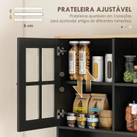 HOMCOM Armário de Cozinha com Prateleiras e Portas de Vidro  Armário Alto de Cozinha para Pequenos Eletrodomésticos e Louças 80x37x183 cm Preto(m-6)