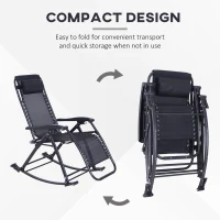 Outsunny Foldable Garden Rocking Chair, Outdoor Recliner Sun Lounger with Breathable Mesh Fabric, Zero-Gravity Seat with Headrest and Cup Holder Tray, Black(m-4)