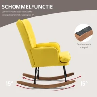 HOMCOM Schommelstoel met Voetenbank, Comfortabel, Tot 130 kg, Linnenlook, 64x89x90cm, Geel(m-5)