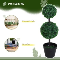 Outsunny 2er-Set Kunstpflanze, Künstliche Pflanzen im Kugeldesign, Kunstbaum im Zementtopf, Kunststoff-Pflanze, Grün+Schwarz(m-5)