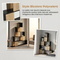 HOMCOM Étagère de rangement, bibliothèque géométrique à 5 niveaux, pour bureau, salon, chambre, noir et bois naturel(m-5)