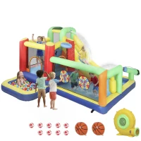 AIYAPLAY 9-in-1 opblaasbaar springkasteel met blower glijbaan plonsbad waterpistool voor 3-8 jaar 330x290x185 cm Veelkleurig(m-1)