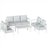 Outsunny Mobilier de Grădină din Aluminiu cu Canapea 3 Locuri, 2 Fotolii și Masă pentru Exterior, Alb(m-1)