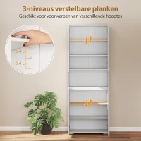 HOMCOM 180 cm Hoge Keukenkast, Voorraadkast met Soft-Close Deuren en Verstelbare Planken, Hoogglans Wit(m-6)