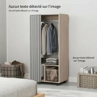 HOMCOM Armoire penderie armoire de rangement mobile avec rideau, tringle de suspension, 60 x 40 x 128 cm, effet bois naturel(m-7)