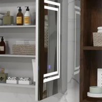 kleankin Specchio Bagno Contenitore con Luce LED, 80 x 65cm Mobile Bagno con Specchio, Anta Soft Close, Dimmerabile a 3 Colori, Ripiani Regolabili, Bianco Lucido(m-8)