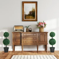 Outsunny 2er-Set Kunstpflanze, Künstliche Pflanzen im Kugeldesign, Kunstbaum im Zementtopf, Kunststoff-Pflanze, Grün+Schwarz(m-2)