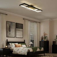 HOMCOM Plafonnier LED rectangle 43W, luminaire plafonnier 3000-6000K, 4600LM, télécommande, 70 x 30 cm, noir(m-9)