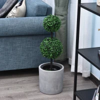 Outsunny Set of 2 Artificial Boxwood Ball Topiary Trees Potted Decorative Plant Indoor Décor (67cm)(m-9)