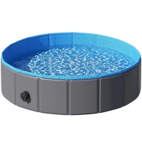 PawHut Foldable Dog Pool for Puppies and Ducks Dog Paddling Pool Bath Tub, Dark Grey, 80 x 20 cm(m-11)