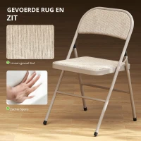 HOMCOM Set van 2 inklapbare stoelen, draagbare bureaustoelen, metalen poten, opvouwbare stoel voor kantoor, wachtruimte, linnenlook, beige(m-4)