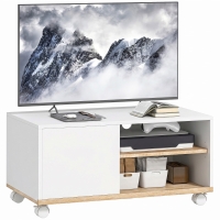 HOMCOM TV-meubel op wielen met remmen, tv-meubel met kast en verstelbare plank, wit en eiken