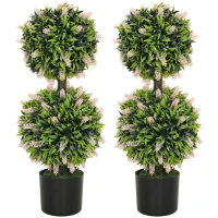 HOMCOM Set of 2 Decorative Artificial Plants Ball Trees with Lavender Flowers in Pot Fake Plants for Home Indoor Outdoor Decor, 70cm, Pink(m-10)