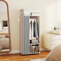 HOMCOM Armoire penderie armoire de rangement mobile avec rideau, tringle de suspension, 60 x 40 x 128 cm, effet bois naturel(m-2)