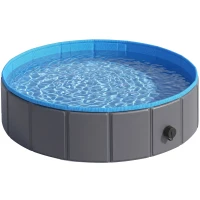PawHut Foldable Dog Pool for Puppies and Ducks Dog Paddling Pool Bath Tub, Dark Grey, 80 x 20 cm(m-1)