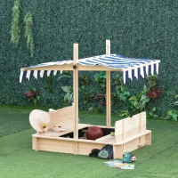 Outsunny Bac à sable carré en bois pour enfants dim. 106L x 106l cm avec bancs et couvercle - auvent réglable(m-10)