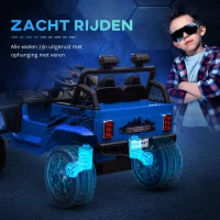 AIYAPLAY Elektrische Kinderauto met Zachte Veren, Afstandsbedienbaar, LED-Lichten, Toeter, 12V Motoren, van Kunststof en Metaal, Blauw(m-7)