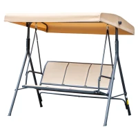 Outsunny Columpio de Jardín Exterior de 3 Plazas con Toldo Reclinable Respaldo Transpirable Marco de Acero 175x118x159 cm Beige(m-11)
