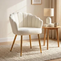 HOMCOM Lounge Chair Petal-Back Armchair Metal Metal Legs for Living Room Bedroom Cream(m-10)