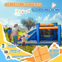 Outsunny springkasteel, met ruches, springkussen, zwembad, opblaasbaar, incl. elektrische pomp, voor maximaal 3 kinderen, 380 x 340 x 170 cm(m-4)