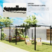 Outsunny Tuin Pergola, 3 x 3 m, Uitschuifbaar Dak en Magneetpad, Buiten Luifel, Tuinpaviljoen, UPF30+, Metaal, Crèmewit(m-4)