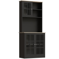 HOMCOM Armário de Cozinha com Prateleiras e Portas de Vidro  Armário Alto de Cozinha para Pequenos Eletrodomésticos e Louças 80x37x183 cm Preto
