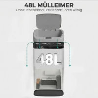 HOMCOM 48 L Sensor-Mülleimer für Küche oder Büro, automatische Schließ-Funktion, Edelstahl, Silberton(m-6)