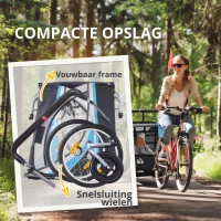 HOMCOM kinderaanhanger 2-in-1 designkinderwagen met Oxford-vlag blauw+zwart(m-5)