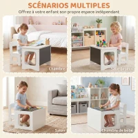 AIYAPLAY Bureau et Chaise pour Enfant avec Plateau Réversible Tableau Noir, 3 à 6 Ans, Blanc(m-7)