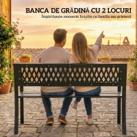 Outsunny Bancă de Grădină pentru Exterior, Bancă de Patio cu Brațe și Șezut cu Lamele, 2 Locuri pentru Grădină, Parc, Balcon, Mobilier Exterior, Negru(m-4)