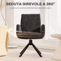 HOMCOM Poltroncina Girevole da Camera da Letto in Tessuto Effetto Lino o con Gambe Angolate in Acciaio, Nero(m-5)