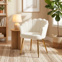 HOMCOM Lounge Chair Petal-Back Armchair Metal Metal Legs for Living Room Bedroom Cream(m-2)